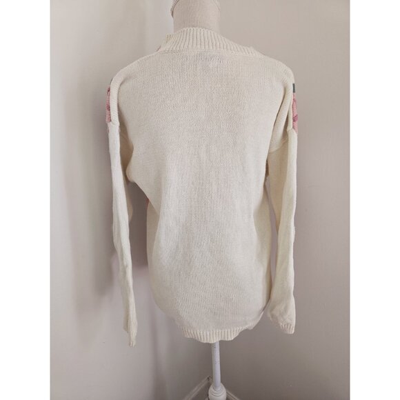 Russ Studio Floral Knit Cotton Cottagecore V-Neck Vintage 80s 90s Sweater M - Picture 9 of 11